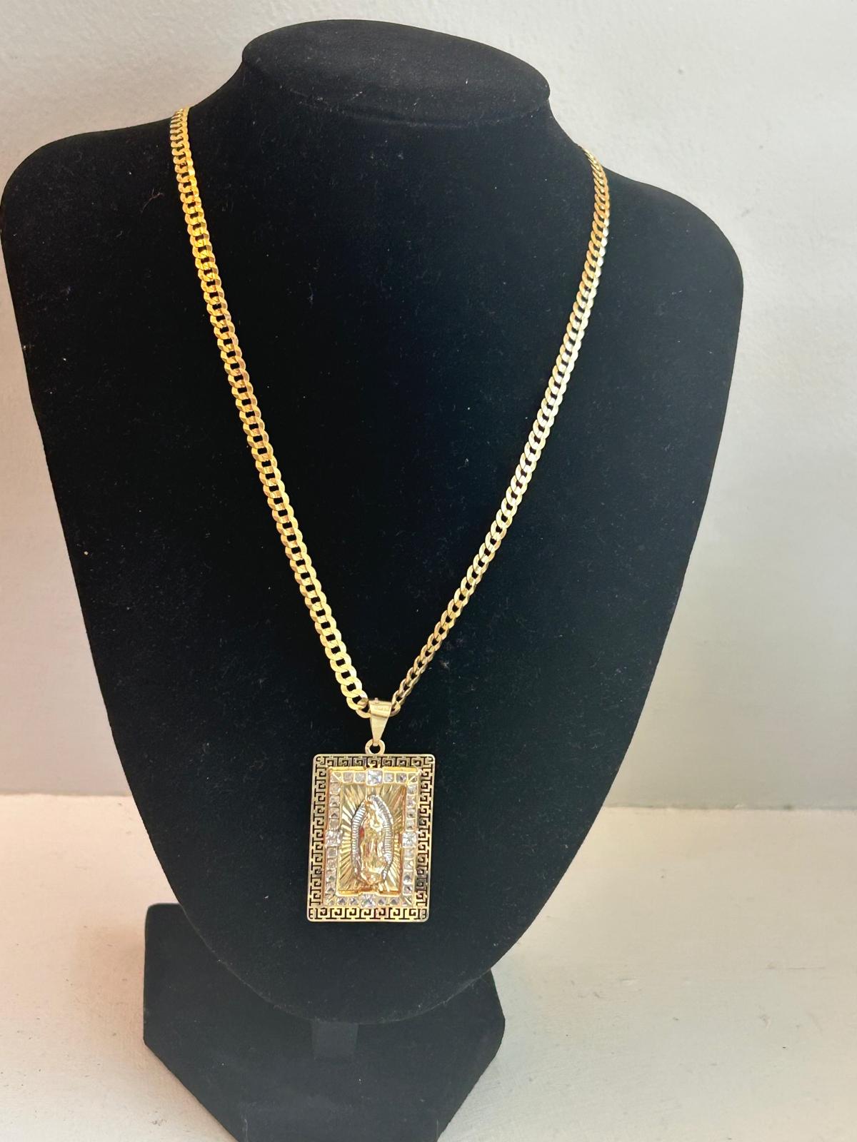 Gold Franco Chain with Virgen de Guadalupe Medallion – 10K