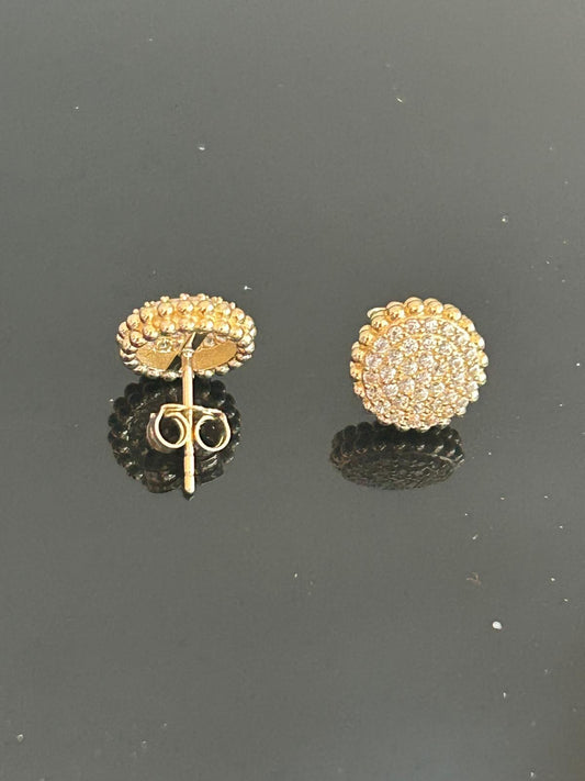 Round Stud Earrings with CZ Accents – 10K Gold