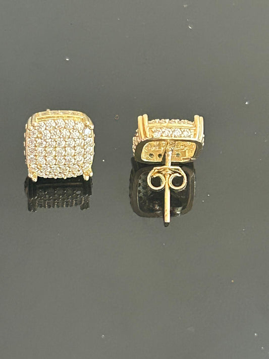 Square CZ Stud Earrings – 10K Real Gold