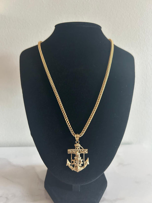 10K Gold Curb Chain with Anchor & Christ Penda