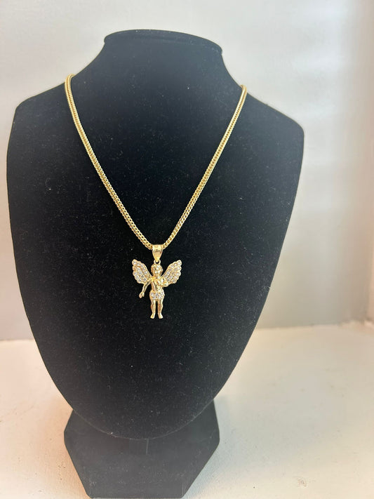 Franco Chain with Fairy Pendant – 10k Gold