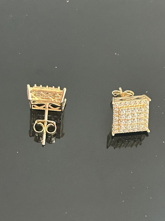 Square Pavé Stud Earrings in 10k Gold