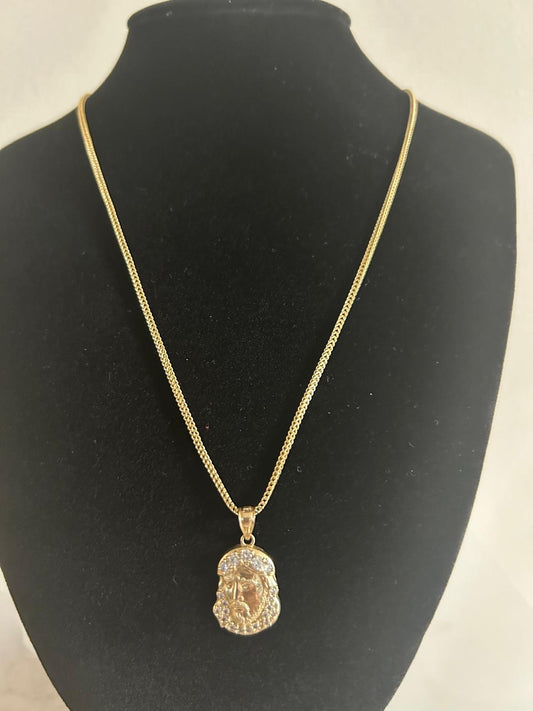 10K Gold Chain with Jesus Face Pendant – 24” Franco Style