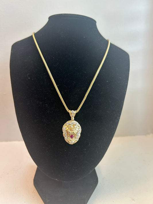 10k Gold Chain with Lion Pendant and Ruby Accent