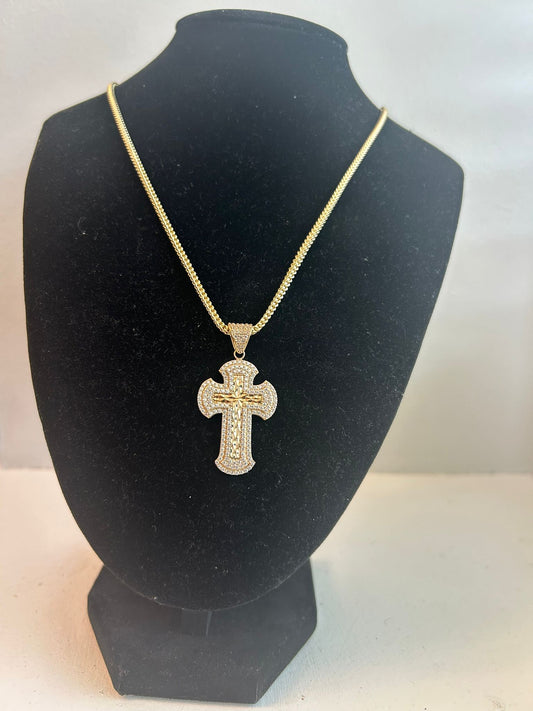 10k Gold Chain with Diamond-Cut Cross Pendant