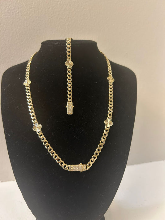 10K Gold Monaco & Clover Set – Chain & Bracelet