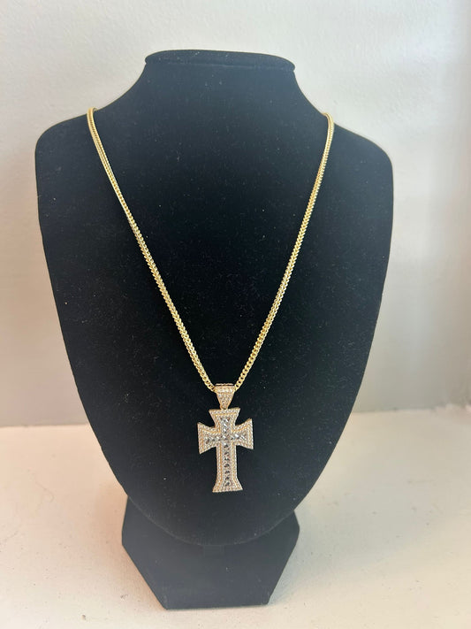 10k Gold Franco Chain with Iced Cross Pendant – 22 & 24 Inches