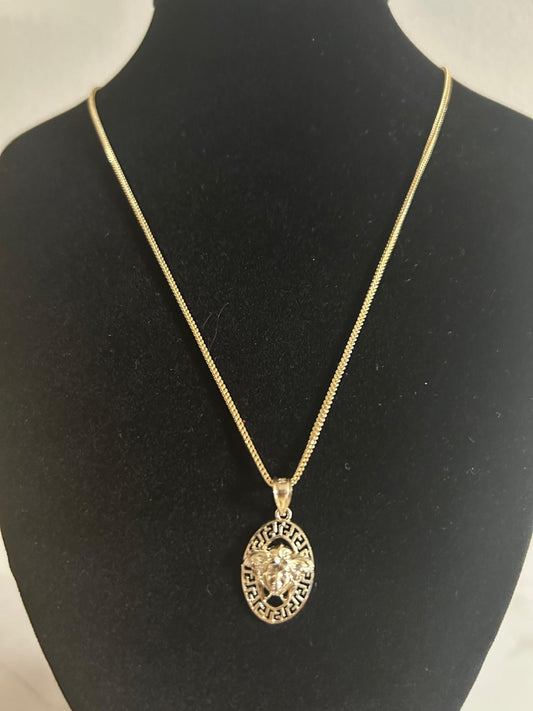 10K Gold Medusa Pendant Chain – 24” Versace Style