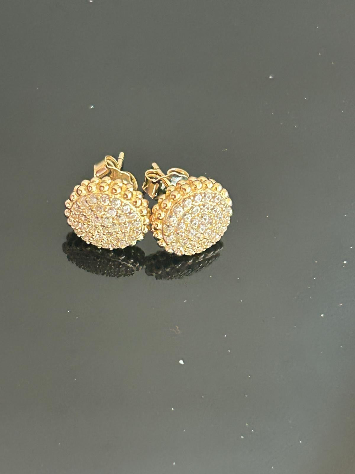 Round Stud Earrings with CZ Accents – 10K Gold