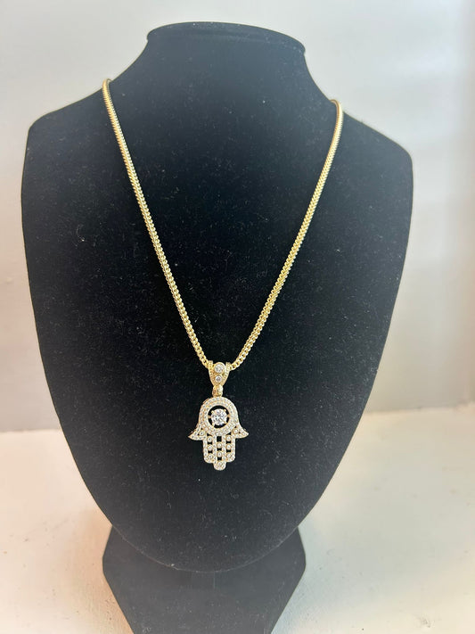 10k Franco Chain with Hamsa Hand Pendant – 22” or 24”