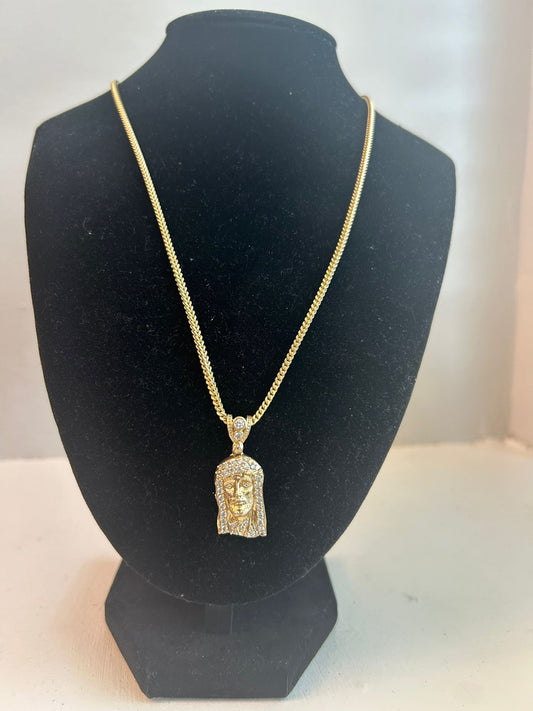 Franco Chain with Jesus Face Pendant – 10k Gold