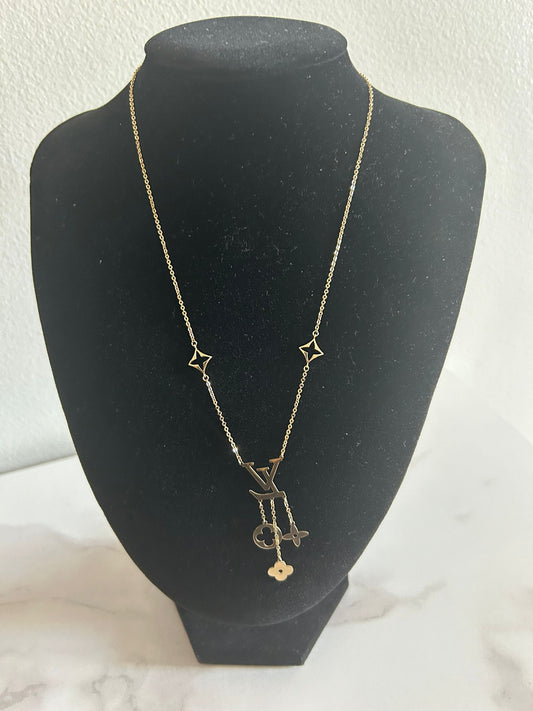 10K Gold LV-Inspired Charm Necklace
