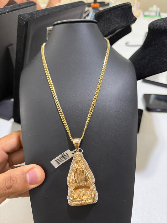 Solid Italian Cuban Chain 4mm 18” + Virgen de la Caridad Pendant