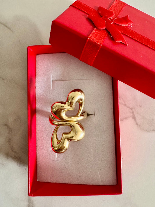 Double Heart Ring-10K Gold-Size 8.5
