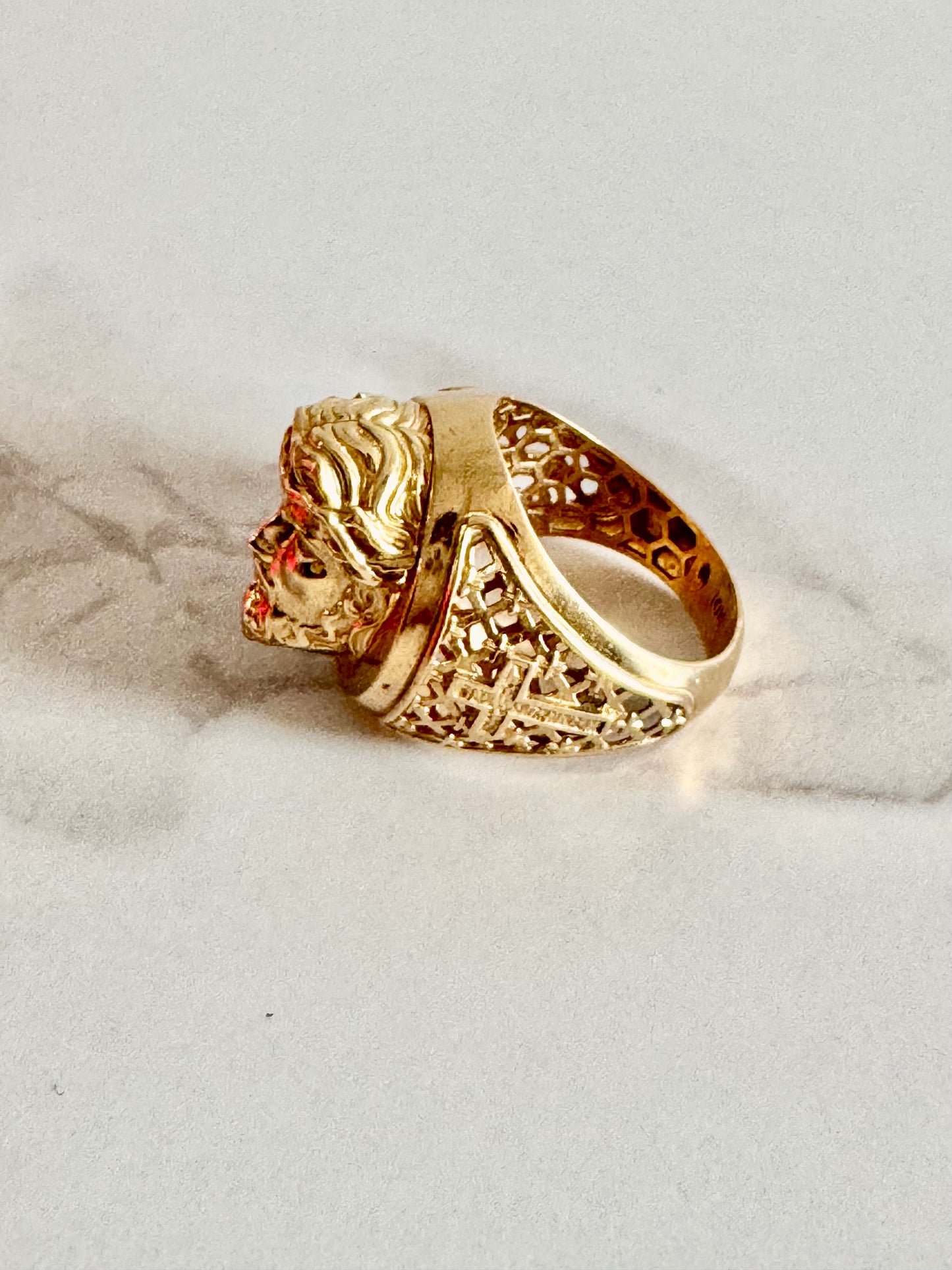 Jesus Face Men’s Ring - 10k Gold-Size 10